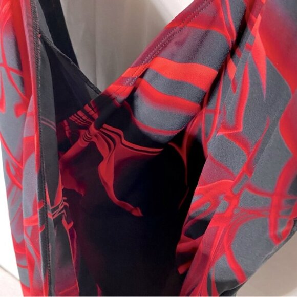 Swan Black Red Smoke Print Front One Piece Bathing Suit Swimsuit M - Picture 11 of 16